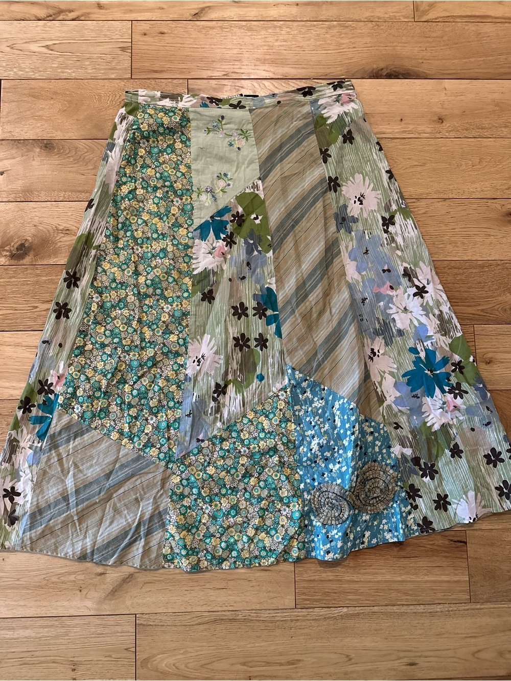 Vintage Patchwork Cotton A-Line Skirt